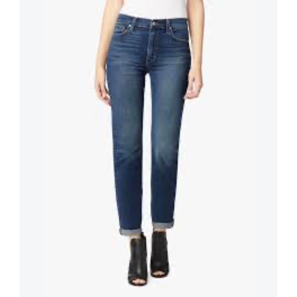 Joes Jeans The Niki Mid Rise Boyfriend Jeans Dark Wash Blue Distressed W32